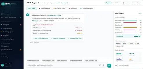 The data quality agent reporting issues that need attention, with root-cause and auto-fix actions.